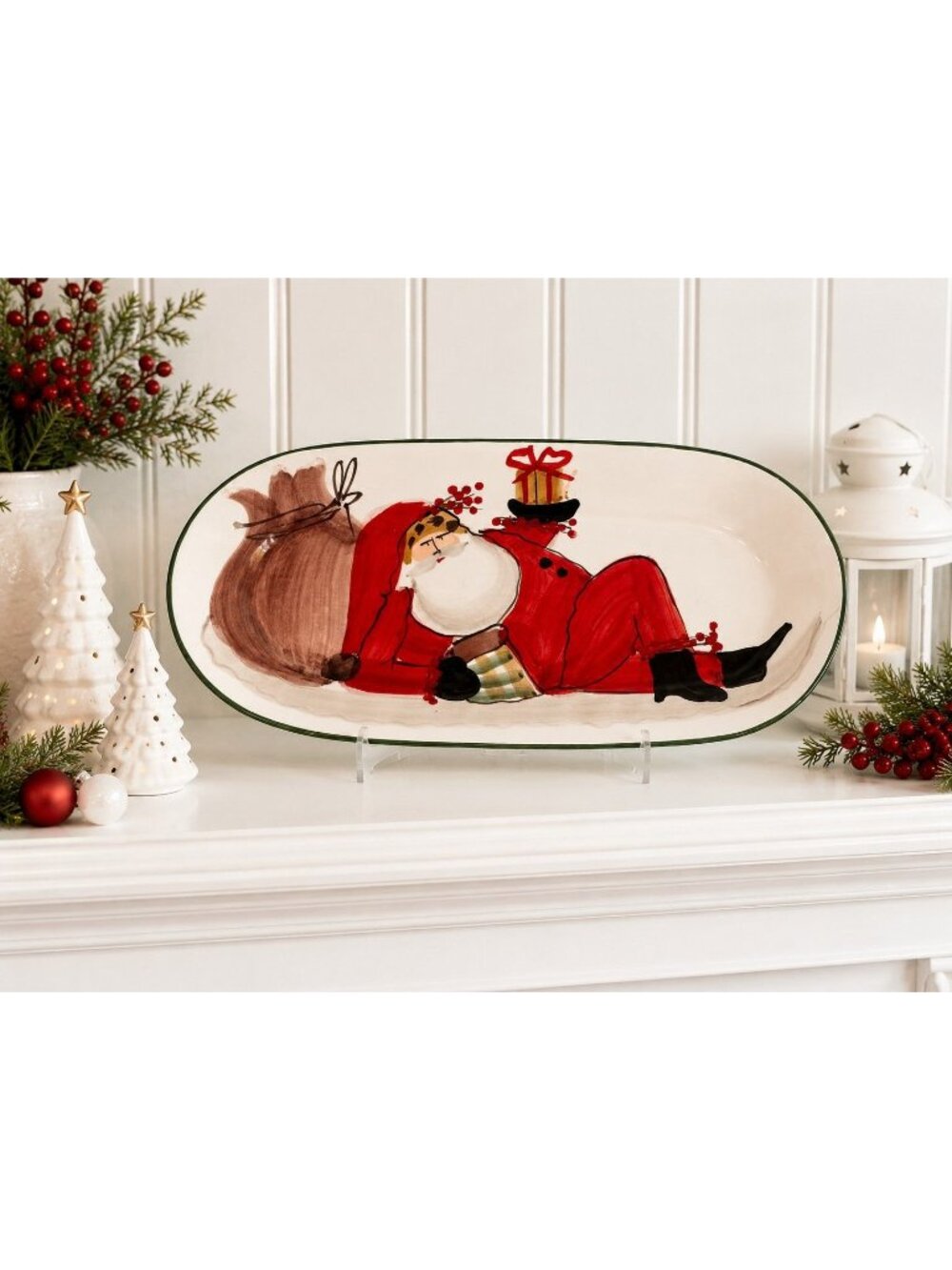 VIETRI Old St. Nick Small Oval Platter Santa 16 3/4" Italy Hand Painted - Picture 1 of 7